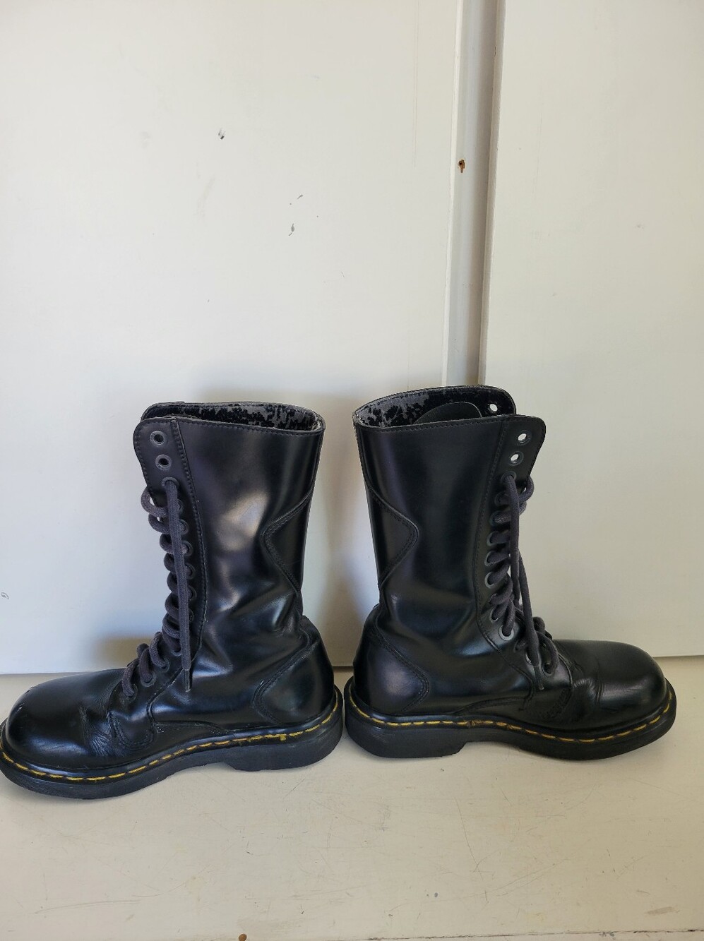 Vintage Dr Martens 9813 Combat Boots UK 6 Black Tall 14-Eye Lace Up Made England - Picture 6 of 14